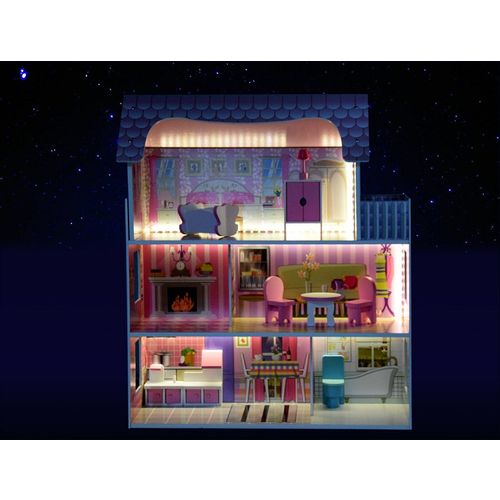 Drvena kućica za lutke s LED rasvjetom slika 4