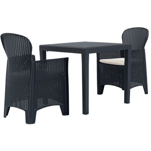 3-dijelni bistro set od plastike s izgledom ratana antracit slika 1