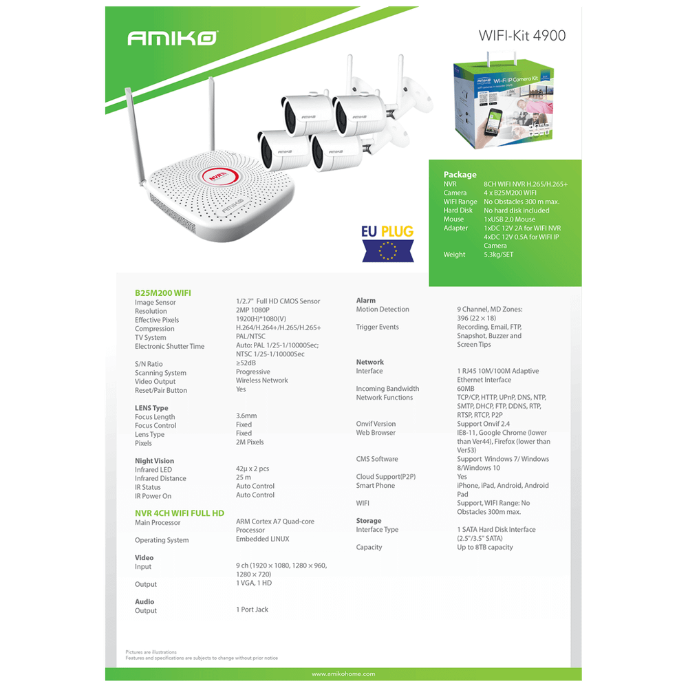 Amiko Home Set za video nadzor, 2 Mpixel, 4 x bullet cam., 9 ch, WiFi - WIFI KIT-4900 slika 4