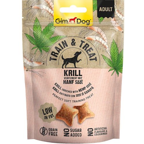 GimDog poslastica za pse Train&Treat Adult Kril i Sjemenke Konoplje, 125 g slika 1