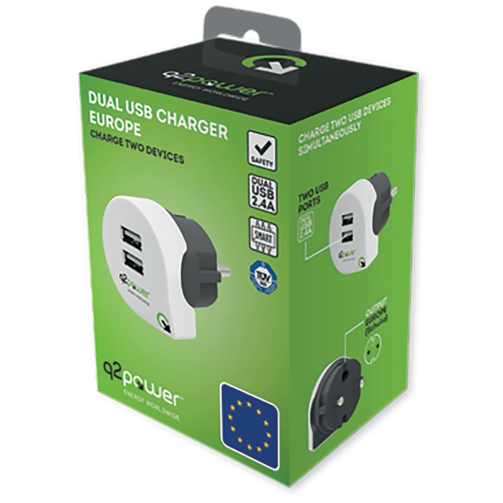 q2power Punjač kućni za smartphone, tablete, 2 x USB, 2.4A - DUAL USB CHARGER EUROPE slika 2