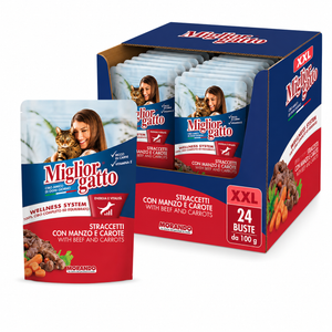 Miglior hrana za mačke u vrećici, Govedina i Mrkva, 24x100 g, XXL