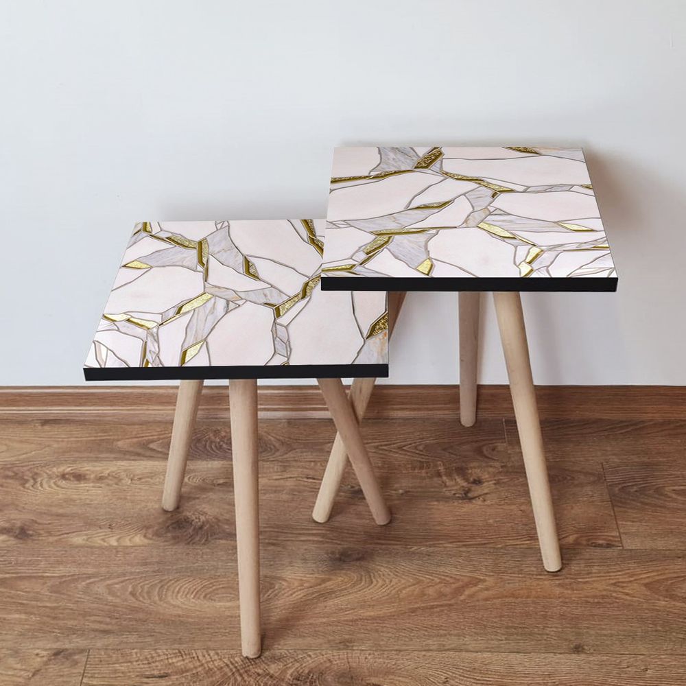 Nesting stolovi 2Shp272 - (2 komada) - boje: bijela, siva, zlatna slika 1