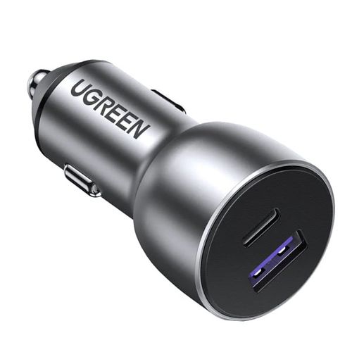 Auto punjač UGREEN, 52.5W, USB-C PD+USB-A QC, sivi slika 1