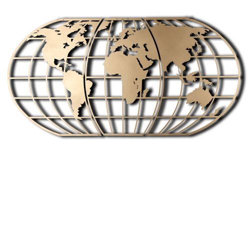 Wallity Metalna zidna dekoracija, World Map Globe Led - Gold slika 2