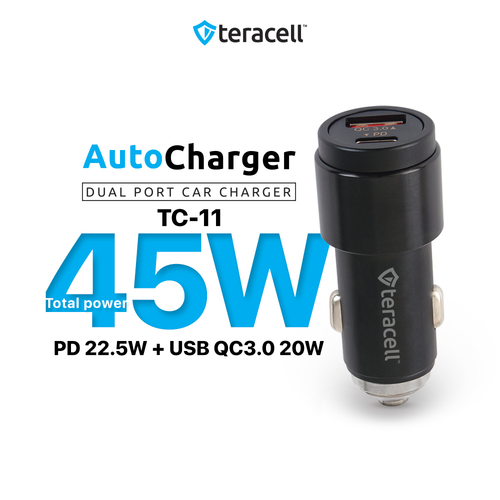 Auto punjac Teracell Evolution TC-11 PD 22.5W + USB QC3.0 20W, 45W (total) sa PD Lightning kablom crni slika 1