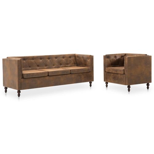 2-dijelni set sofa Chesterfield s presvlakom od tkanine smeđi slika 21