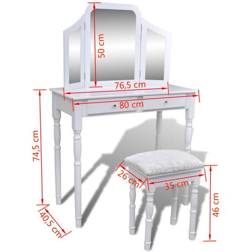 Toaletni Stol s Ogledalom 3-u-1 i Stolicom 2 Ladice Bijeli slika 18