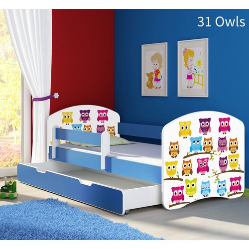 Dječji krevet ACMA s motivom, bočna plava + ladica 180x80 cm 31-owls slika 1