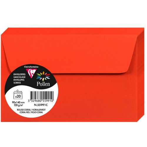 Clairefontaine kuverte Pollen 90x140mm 120gr coral red 1/20 slika 1
