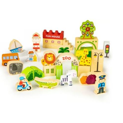 Eco Toys Drvene Edukativne Kocke City Zoo 120 Komada slika 2