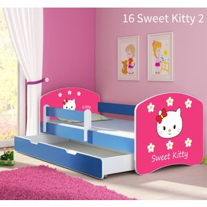 Dječji krevet ACMA s motivom, bočna plava + ladica 140x70 cm - 16 Sweet Kitty 2
