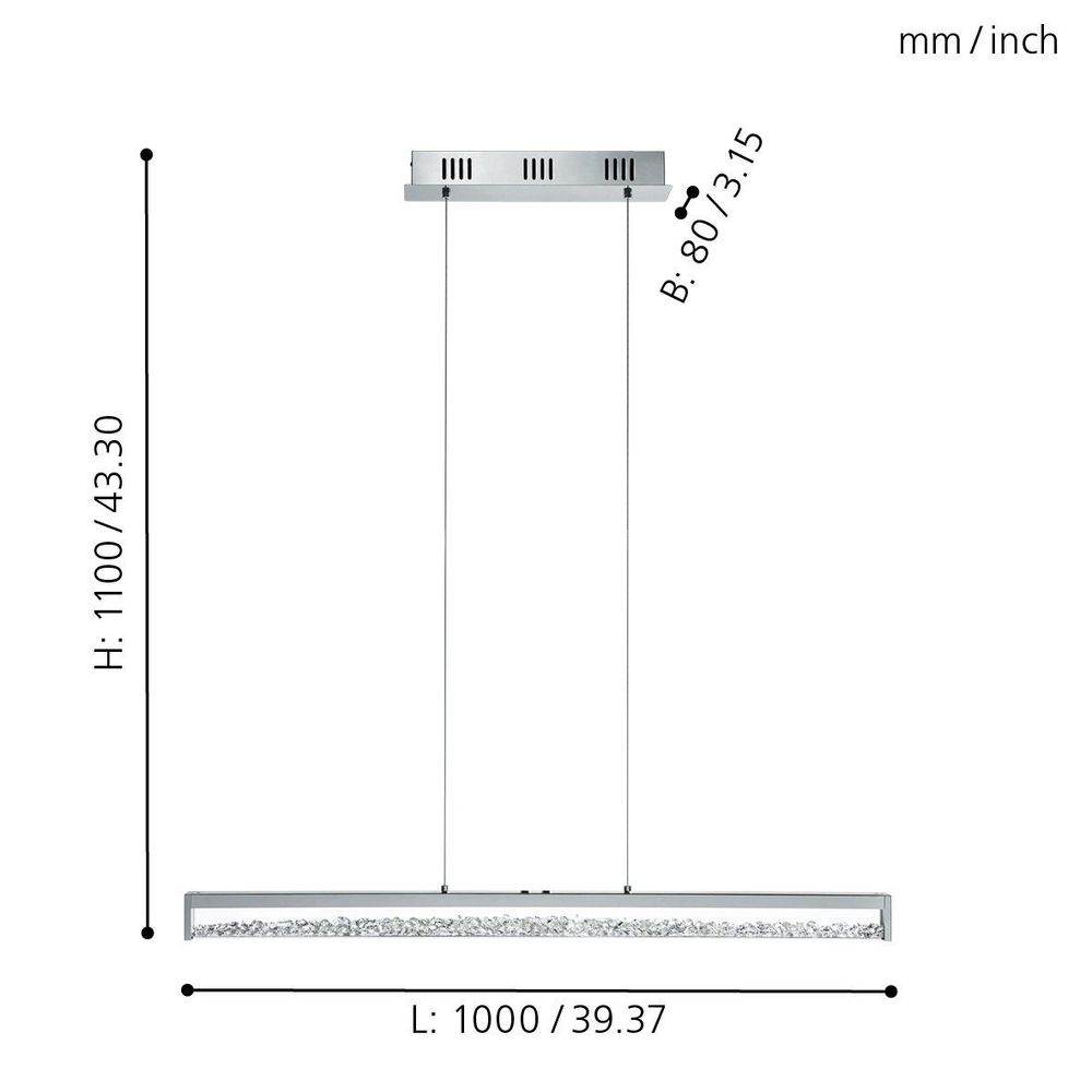 Eglo Cardito 1 Visilica sa LED Osvjetljenjem - 1x32W, Dužina 1000mm, Aluminij/Krom, Bijela Prozirna slika 6