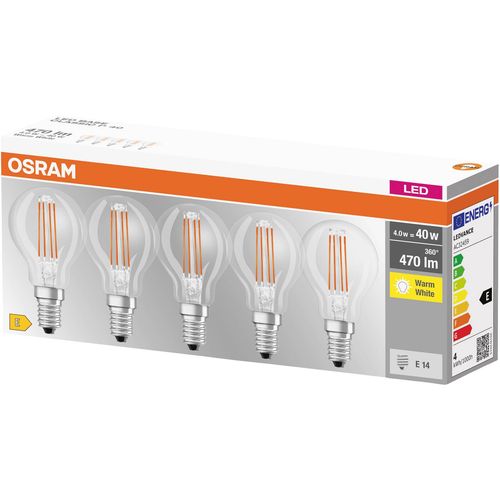 OSRAM 4058075090668 LED Energetska učinkovitost 2021 E (A - G) E14 oblik kapi 4 W = 40 W toplo bijela (Ø x D) 45 mm x 78 mm filament 5 St. slika 5