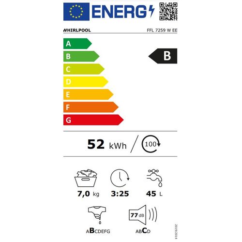 Whirlpool FFL 7259 W EE Mašina za pranje veša, 7kg, 1200rpm, Dubina 57.5cm slika 7