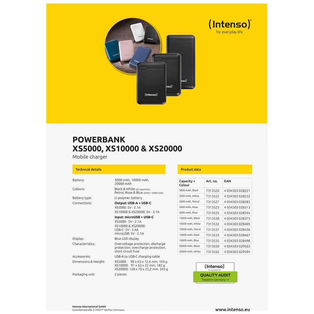 (Intenso) Prijenosni punjač za mobitele i tablete 5000mAh - POWERBANK XS5000 Black slika 5