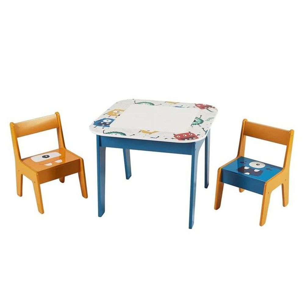 Kinder Home Drveni dječiji sto sa dvostranom pločom i dvije stolice, Šareni slika 2