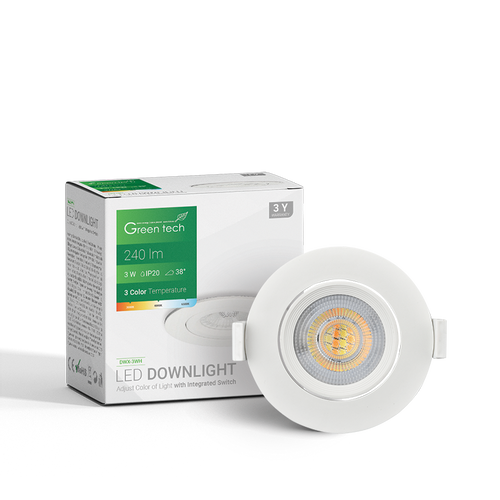 LED downlight Green Tech 240 lm, 3W, 3CCT, 3000K-4000-6500K, bijeli slika 3