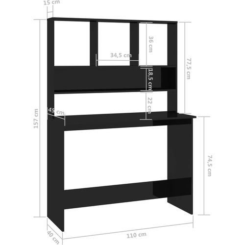 Radni stol s policama visoki sjaj crni 110x45x157 cm iverica slika 42