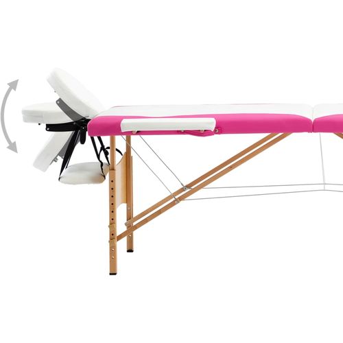 Sklopivi masažni stol s 2 zone drveni bijelo-ružičasti slika 17