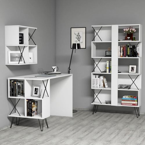 Extra 2 - White WhiteBlack Study Desk & Bookshelf slika 2