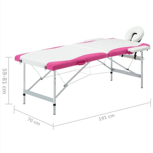 Sklopivi masažni stol s 2 zone aluminijski bijelo-ružičasti slika 30