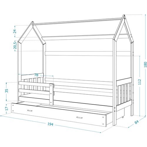 Drveni Dečiji Krevet Domek 2 - Beli - 190c80cm slika 5