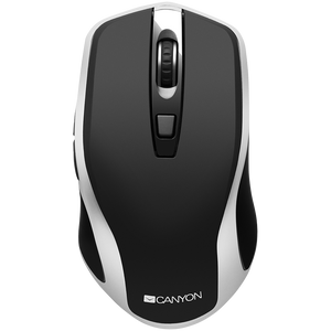 CANYON MW-19 2.4GHz Wireless Rechargeable Mouse with Pixart sensor, 6keys, Silent switch for right/left keys,DPI: 800/1200/1600, Max. usage 50 hours for one time full charged, 300mAh Li-poly battery, Black -Silver, cable length 0.6m, 121*70*39mm, 0.103kg