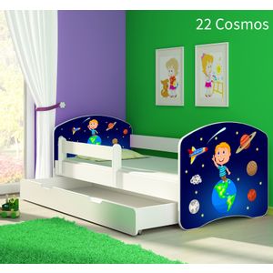 Dječji krevet ACMA s motivom, bočna bijela + ladica 140x70 cm 22-cosmos