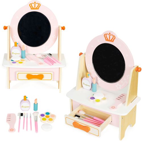 Dječji drveni toaletni stolić sa šminkom i dodacima slika 1