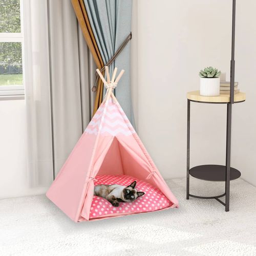 Šator tipi za mačke od breskvine kore ružičasti 60 x 60 x 70 cm slika 9