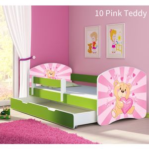 Dječji krevet ACMA s motivom, bočna zelena + ladica 140x70 cm 10-pink-teddy-bear