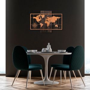 Wallity Drvena zidna dekoracija, World Map Wıth Compass - Copper