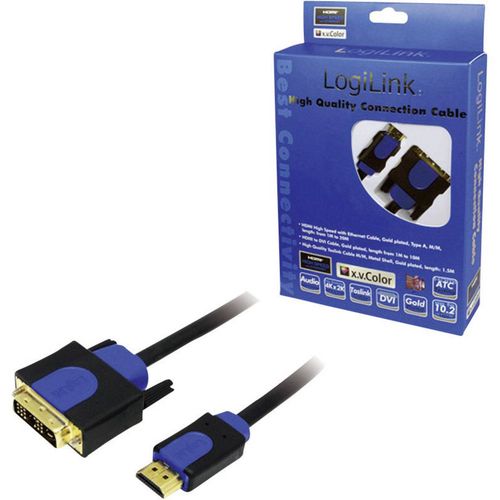 LogiLink DVI / HDMI adapterski kabel DVI-D 18+1-polni utikač, HDMI A utikač 3.00 m crna CHB3103 pozlaćeni kontakti, mogućnost vijčanog spajanja DVI kabel slika 2