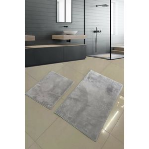 BPHMFPUFY-2 DİK - Light Grey Light Grey Bathmat Set (2 Pieces)