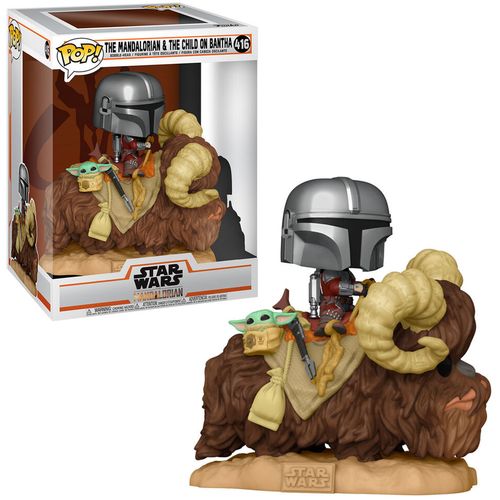 POP figure Star Wars The Mandalorian Mando on Bantha with Child in Bag slika 1