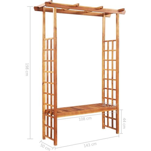 Vrtna pergola s klupom od masivnog bagremovog drva 143x50x198 cm slika 11