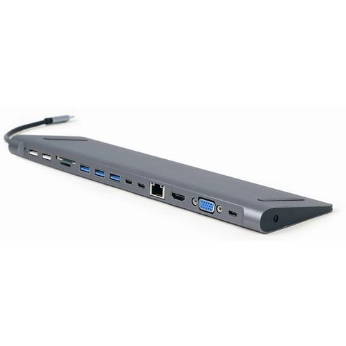 Gembird A-CM-COMBO9-01 USB Type-C 9-in-1 multi-port adapter (USB hub + HDMI + VGA + PD + card reader + LAN + 3.5 mm audio), space grey slika 1