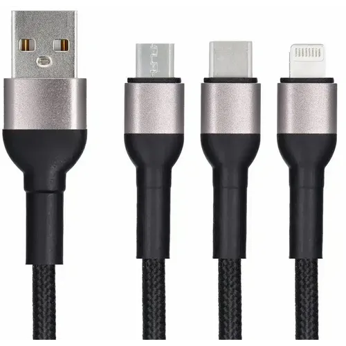 Blue Star 3-u-1 pleteni kabel s mikro USB, USB C i Lightning 3A konektorima slika 3