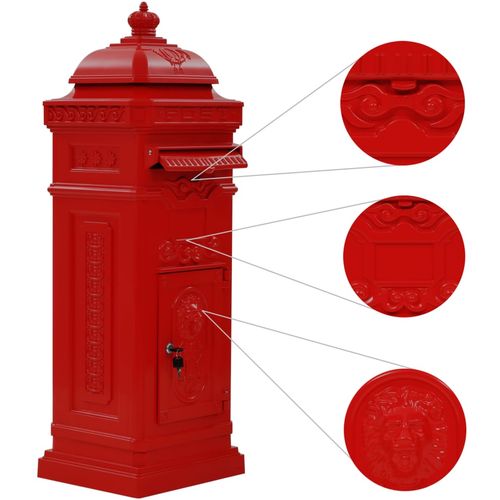 Poštanski sandučić sa stupom u vintage stilu nehrđajući crveni slika 31