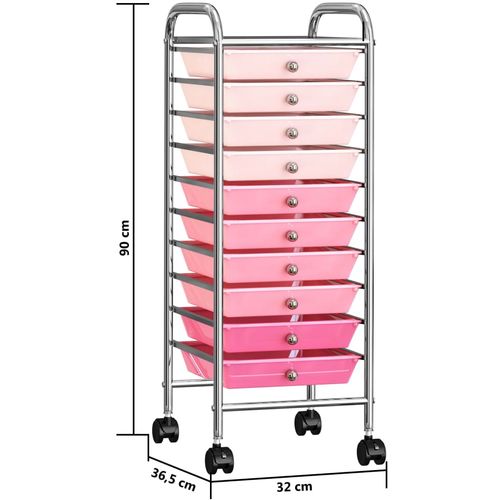 Pokretna kolica za pohranu s 10 ladica ombre roza plastična slika 9
