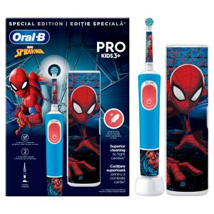 Oral-B Pro Kids električna četkica za zube, SpiderMan, putni set, za uzrast od 3+ godina