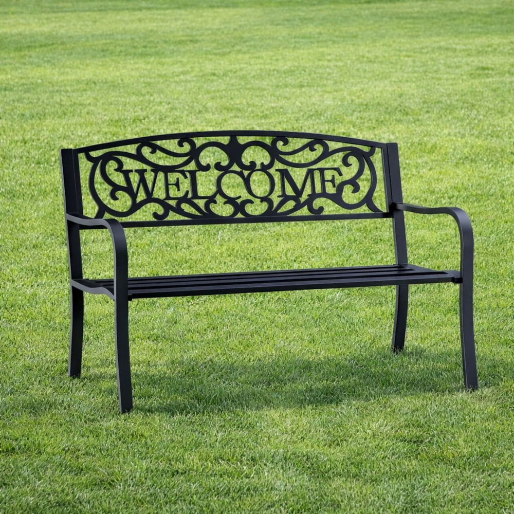 DOBRODOŠLI Vrtna klupa za terasu Metalna 3 sjedala Crna 127 cm slika 8