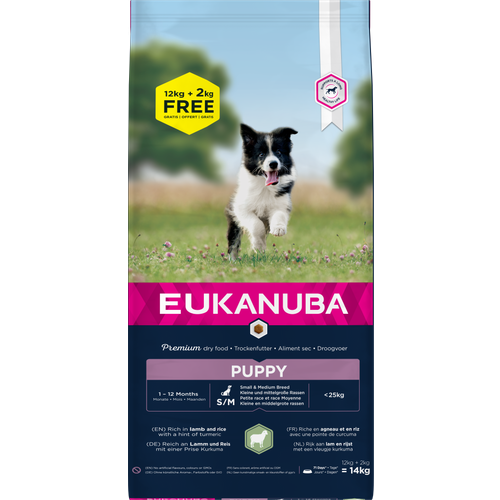 Eukanuba Puppy&Junior Small&Medium breed, janjetina s rižom 12 + 2 kg GRATIS slika 1