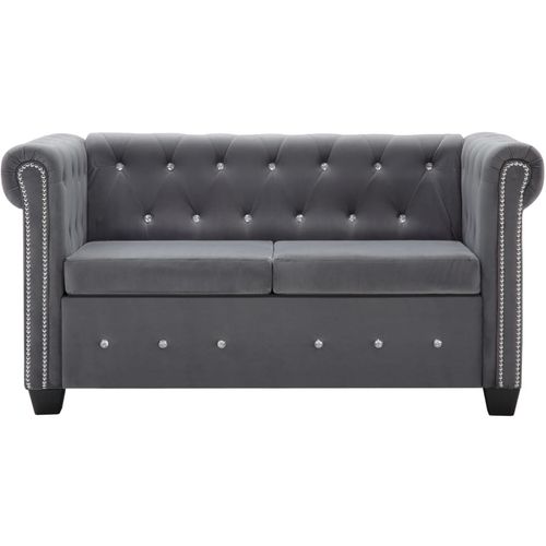 Dvosjed Chesterfield s baršunastom presvlakom 146 x 75 x 72 cm sivi slika 40