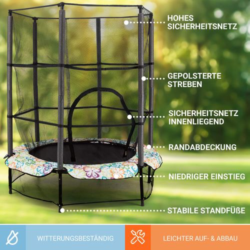 KLARFIT Rocketkid 4, 140 cm trampolin, sigurnosna mreža, bungee opruge, cvjetniuzorak slika 11