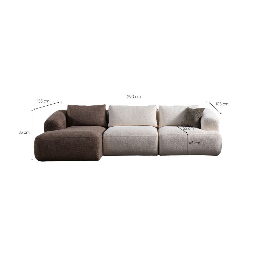 Ugaona sofa Sofia (Chl L + O1 + 1R) - smeđa i bijela slika 9