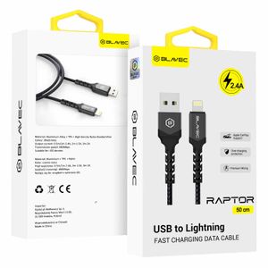 BLAVEC RAPTOR KABEL OPLETENI - USB NA LIGHTNING - 2.4A 0.5 METARA - crni