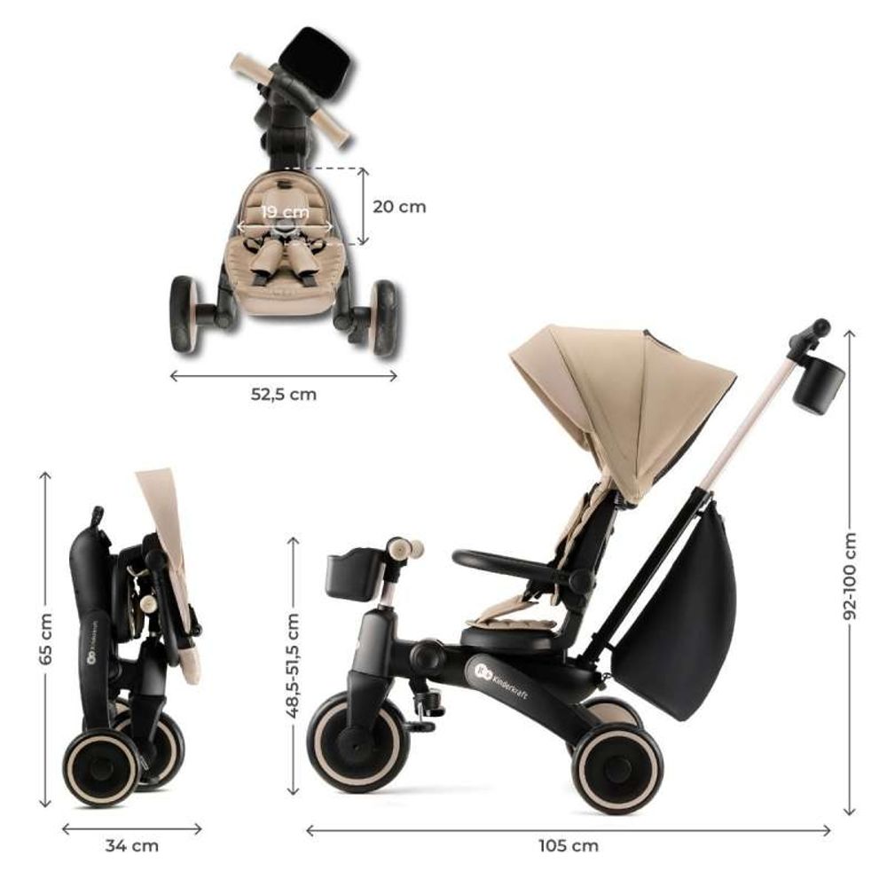 Kinderkraft Sklopivi rotirajući tricikl 5U1 Jazz 2, Beige slika 13