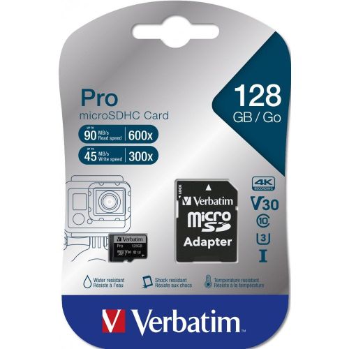 Verbatim MICRO SDXC CARD PRO UHS-3 128GB CLASS 10 INCL ADAPTOR microSDXC card 128 GB UHS-Class 3 shockproof, Waterproof slika 2